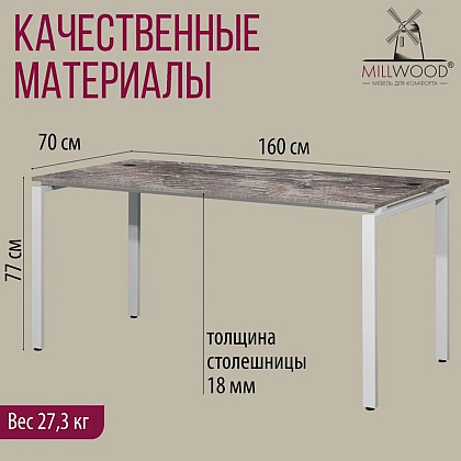 Стол письменный Millwood Лофт Сиэтл (ДТ-5), 1600х700 мм, сосна пасадена, белый - 5