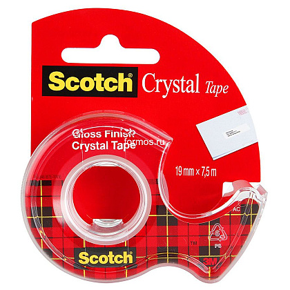 Клейкая лента Scotch "Crystal" в диспенсере, 19x7.5 мм/м