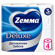 Бумага туалетная Zemma Deluxe, 4 рулона, 3 слоя, белый