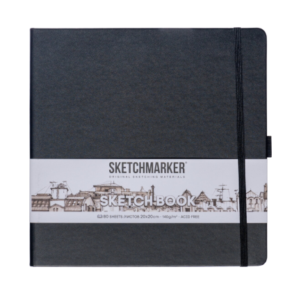 Скетчбук "Sketchmarker", 80 листов, 20x20 см, 140 г/м2, черный 