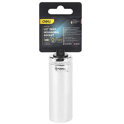 Головка торцевая шестигранная Deli YS EDQ4321 1/2", 21 мм, глубокая, серебристый