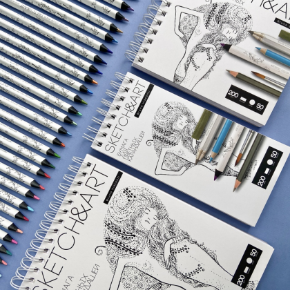 Скетчбук "Sketch&Art", 10.5х22 см, 200 г/м2, 50 листов, на спирали, для цветных карандашей - 6