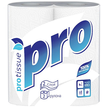 Полотенца бумажные PROtissue, 15м, 2 слоя, 2 рул, 100% целлюлоза