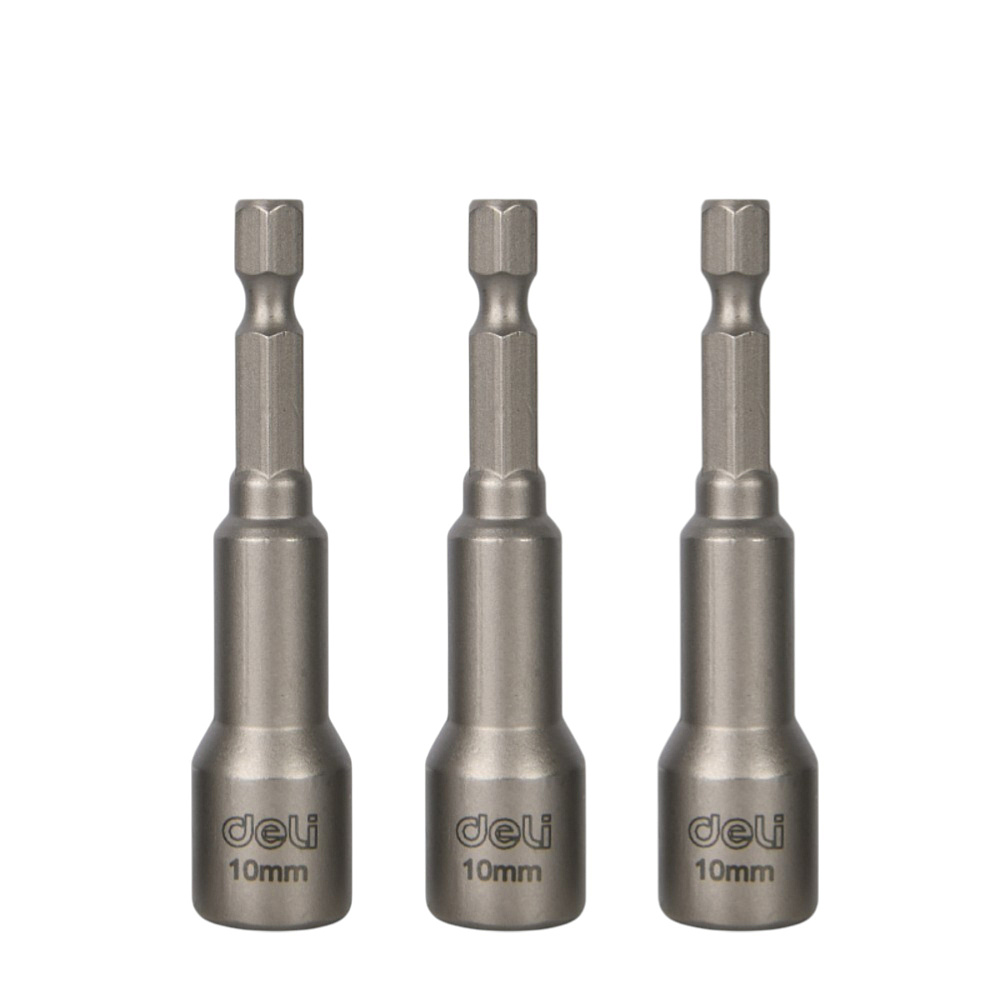 Набор насадок шестигранных магнитных Deli YS EDL4810T, 10 мм, 3 шт, HEX 1/4", серебристый