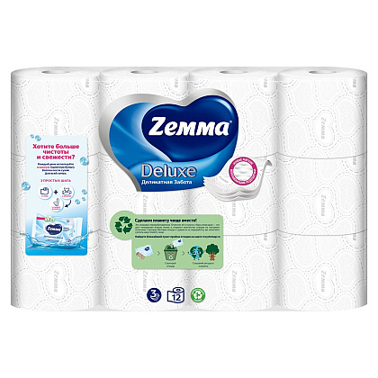 Бумага туалетная Zemma Deluxe, 12 рулонов, 3 слоя, белый - 5
