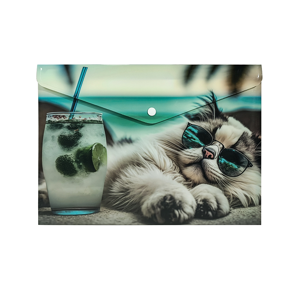Папка-конверт на кнопке "Chillout cat", А5, разноцветный