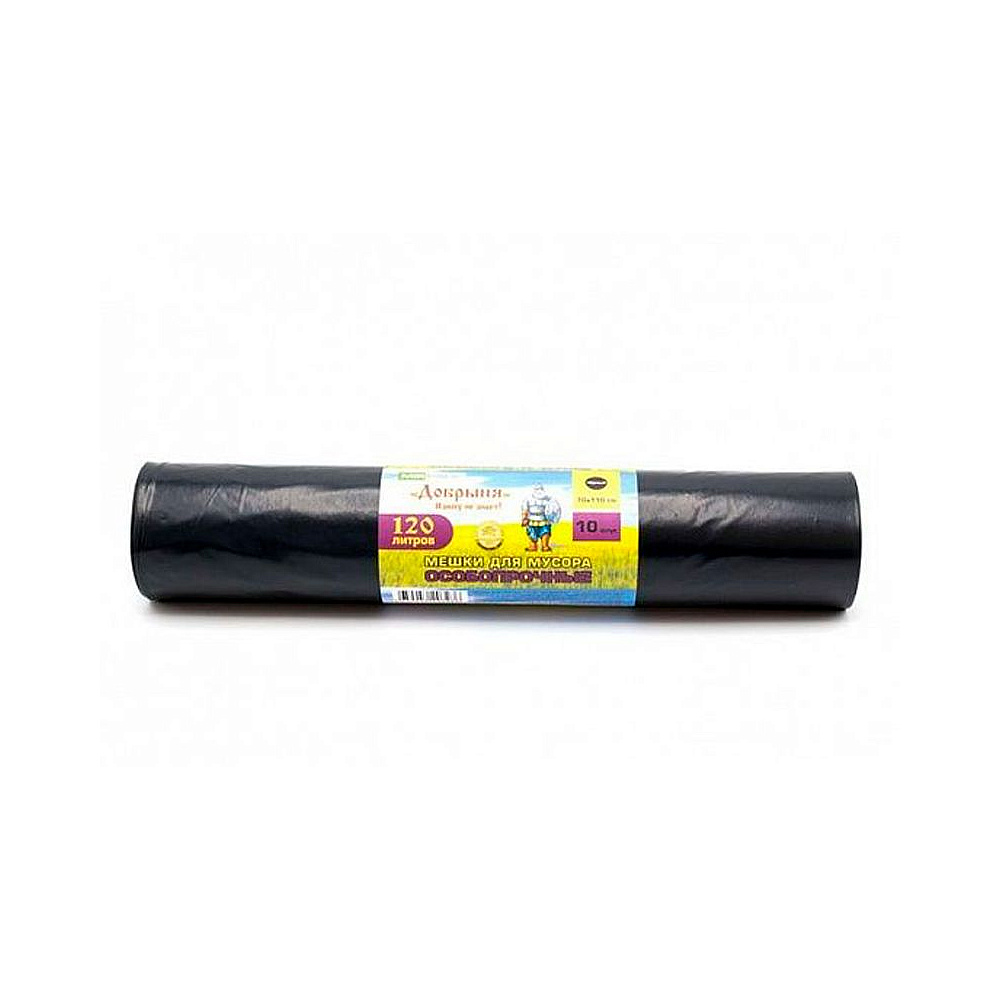 Мешки для мусора ПВД Mirpack Добрыня, 100 мкм, 120 л, 10 шт/рулон, черный