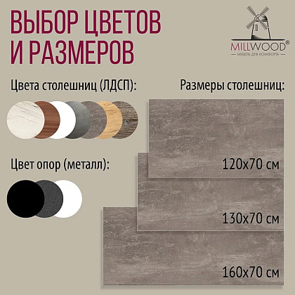 Стол письменный Millwood Лофт Сиэтл (ДТ-5), 1300х700 мм, бетон, черный - 8