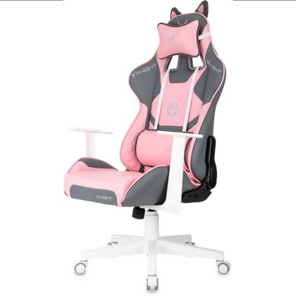 Кресло игровое Бюрократ Knight "Catzy", экокожа, пластик, серый, розовый - 7