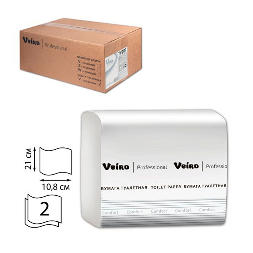 Бумага туалетная листовая "Veiro Professional Comfort", 2 слоя - 2