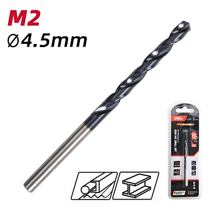Сверло по металлу Deli RS EDH-MHZ045-E4, 4.5 мм, DIN 338, HSS-TiN - 2