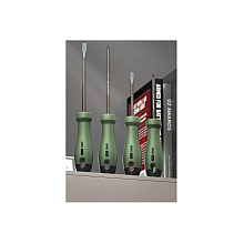 Набор отверток Deli HS HT1004L, 4 шт. ( PH1х100,PH2х150,SL5х100,SL6х150), Soft Touch, зеленый