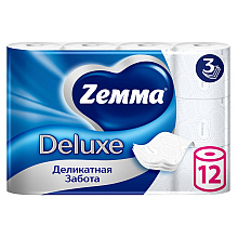 Бумага туалетная Zemma Deluxe, 12 рулонов, 3 слоя, белый