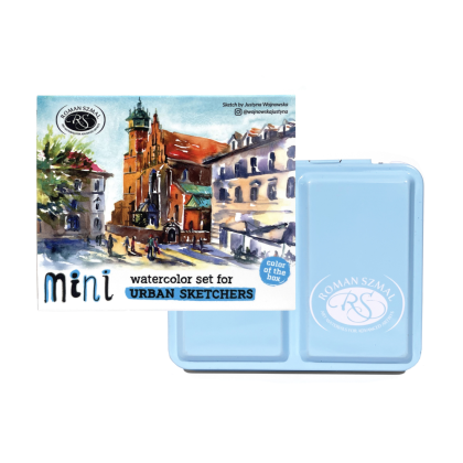 Краски акварельные "Aquarius. Mini Urban Sketcher set", 8 цветов, полукюветы, коробка, голубая