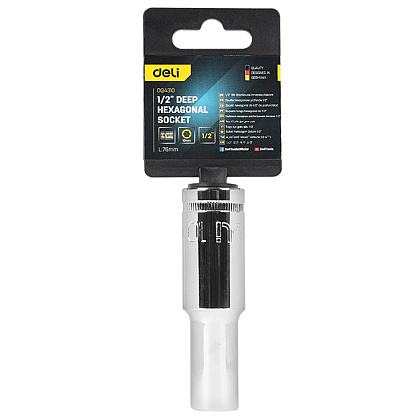 Головка торцевая шестигранная Deli YS EDQ4310 1/2", 10 мм , глубокая, серебристый
