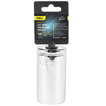 Головка торцевая шестигранная Deli YS EDQ4332 1/2", 32 мм, глубокая, серебристый