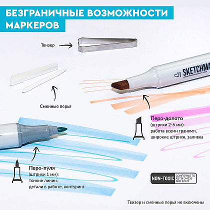Набор маркеров перманентных двусторонних "Sketchmarker Portrait Set", 24 шт. - 5