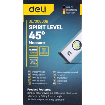 Уровень строительный Deli YS EDL700600B, 600 мм, магнит, алюминиевый сплав - 2