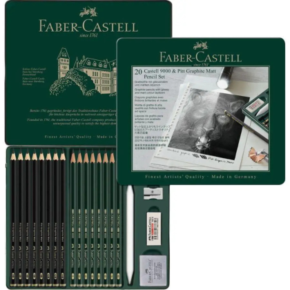Карандаш чернографитный "Castell 9000", 20 штук,  в металлическом футляре - 3