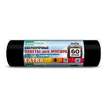 Мешки для мусора 60л, ПНД Mirpack Extra, 12мкм, 60х70см, черный, 30шт/рулон