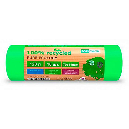 Мешки для мусора ПВД Mirpack "PURE ECOLOGY Био", 30 мкм, 120 л, 10 шт/упак 