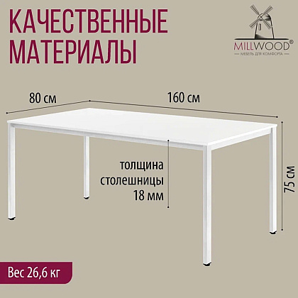 Стол Millwood Сеул, 1600х800 мм, белый - 4