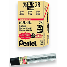Грифели для автоматического карандаша "Hi-Polymer Super Lead", 2B, 0.5 мм, 12 шт