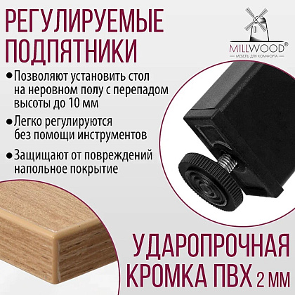 Стол Millwood Сеул, 1300х800 мм, дуб золотой крафт, черный - 8