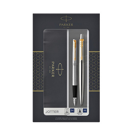 Набор "Parker Jotter Stainless Steel GT": ручка шариковая автоматическая и перьевая, золотистый, серебристый