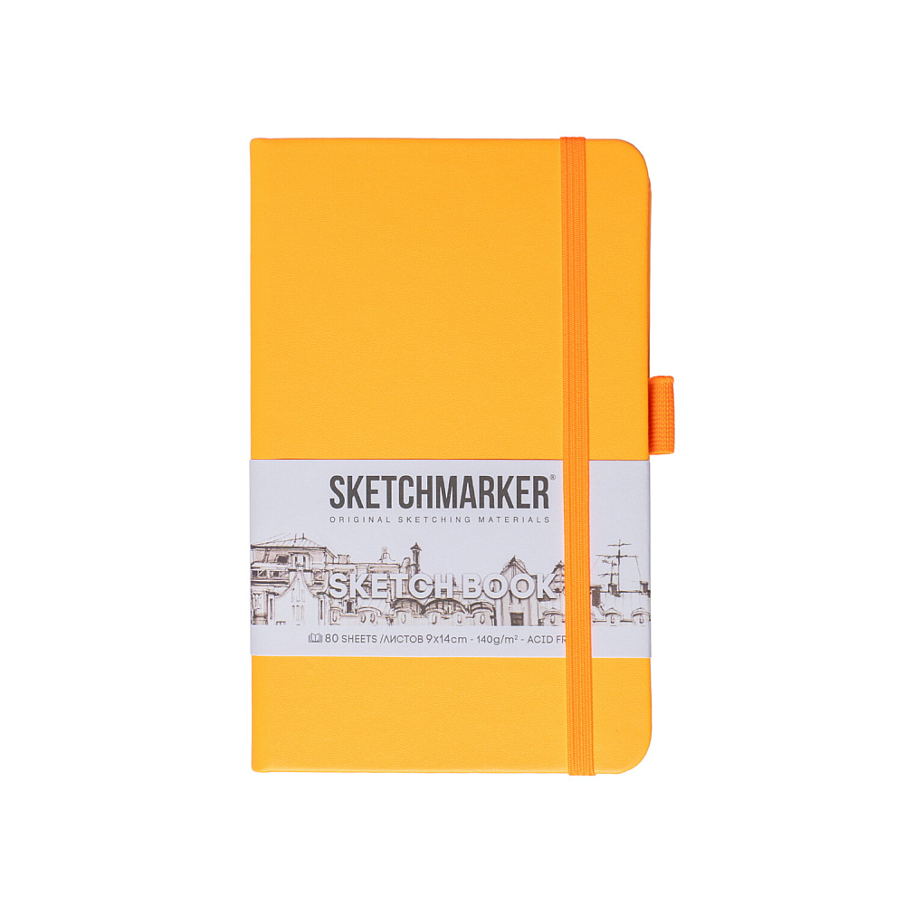 Скетчбук "Sketchmarker", 9x14 см, 140 г/м2, 80 листов, оранжевый неон