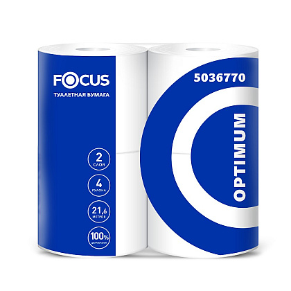 Бумага туалетная Focus Optimum, 2 слоя, 21,6 м, 4 рулона, 100% целлюлоза
