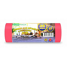 Мешки для мусора, 35л, 15шт/рулон, ПНД, Mirpack Vip, 18 мкм, 50х60см, красный, с завязками