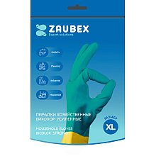 Перчатки латексные хозяйственные Zaubex БИКОЛОР, усиленные, р-р XL, зеленый, желтый