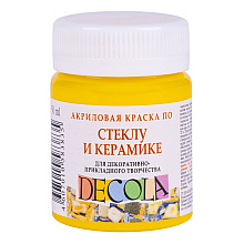 Краска акриловая по стеклу и керамике "Декола", 213 желтая светлая, 50 мл., банка