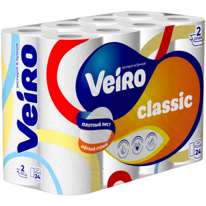 Бумага туалетная "Veiro Classic", 2 слоя, 24 рулона - 2
