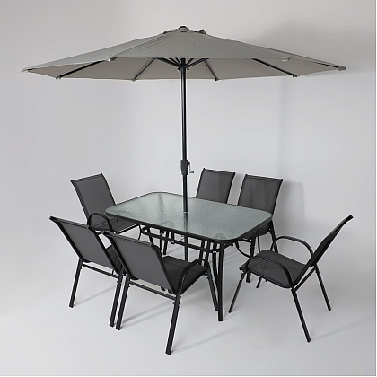 Комплект мебели садовой AksHome SUNBEAM (стол 1 шт, 6 кресел, зонт 1 шт), серый, черный - 11