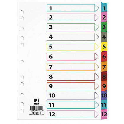 Разделитель "Mylar Q-connect", A4, 12 делений, ассорти