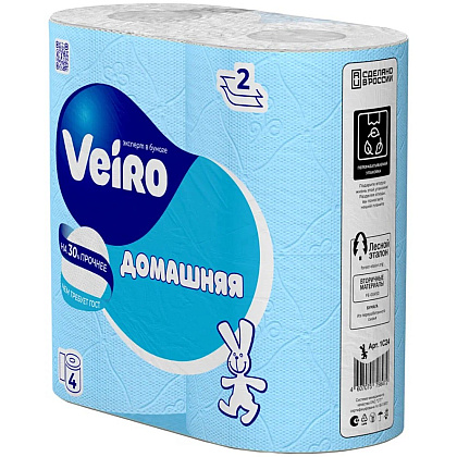 Бумага туалетная "Veiro Домашняя", 2 слоя, 4 рулона - 3