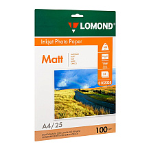 Фотобумага матовая для струйной фотопечати "Lomond", А4, 25 листов, 100 г/м2
