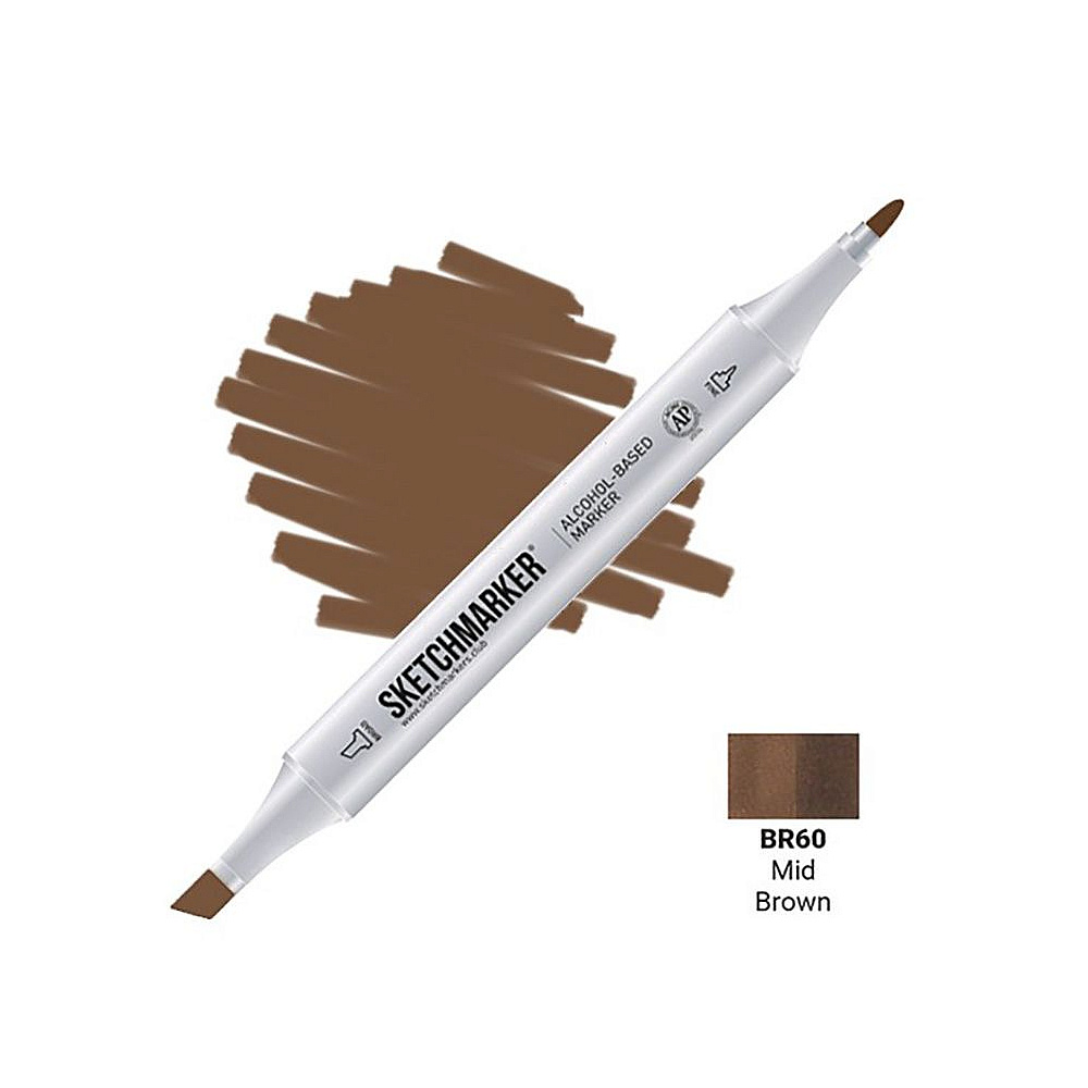 Маркер перманентный двусторонний "Sketchmarker", BR60 коричневый средний