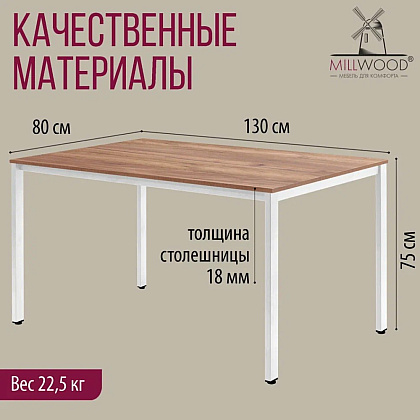 Стол Millwood Сеул, 1300х800 мм, дуб табачный крафт, белый - 5