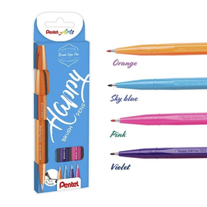 Маркер-кисть "Brush Sign pen. Happy", 4 шт - 2