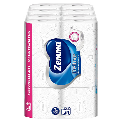 Бумага туалетная Zemma Deluxe, 24 рулона, 3 слоя, белый - 3