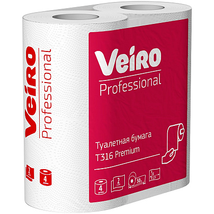 Бумага туалетная Veiro Professional Premium, в стандартных рулонах, 4 рулона, 50 м, 2 слоя - 2
