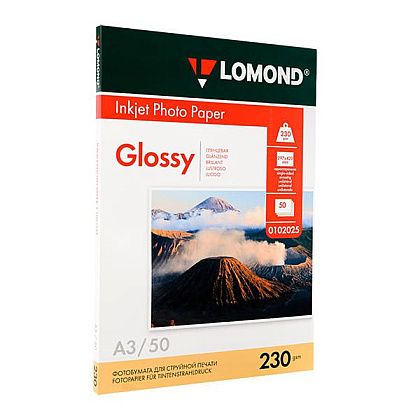 Фотобумага глянцевая для струйной фотопечати "Lomond", А3, 50 листов, 230 г/м2