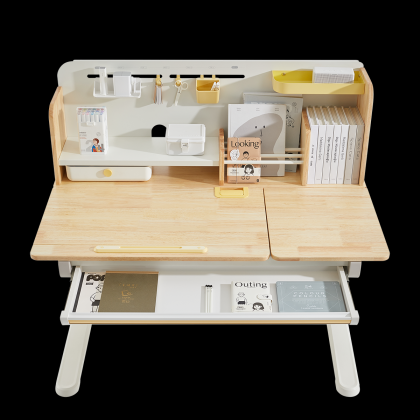 Стол Ergosmart регулируемый Galleon, 1200х700х(520-760) мм, гевея беленая, с книжной полкой - 5