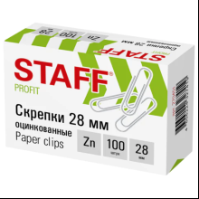 Скрепки "STAFF", 28 мм, 100 шт, серебристый