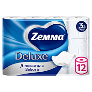 Бумага туалетная Zemma Deluxe, 12 рулонов, 3 слоя, белый
