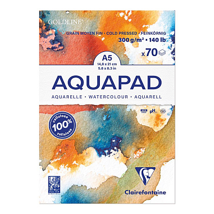 Блок-склейка бумаги для акварели "Goldline Aqua", А5, 300 г/м2, 70 листов