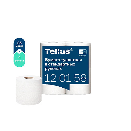 Бумага туалетная Tellus Комфорт, TP4, 4 рулона, 23 м., 2 слоя - 11
